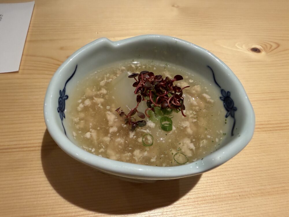 黒岩旅館の夕食の夕顔と福味鶏のそぼろ餡