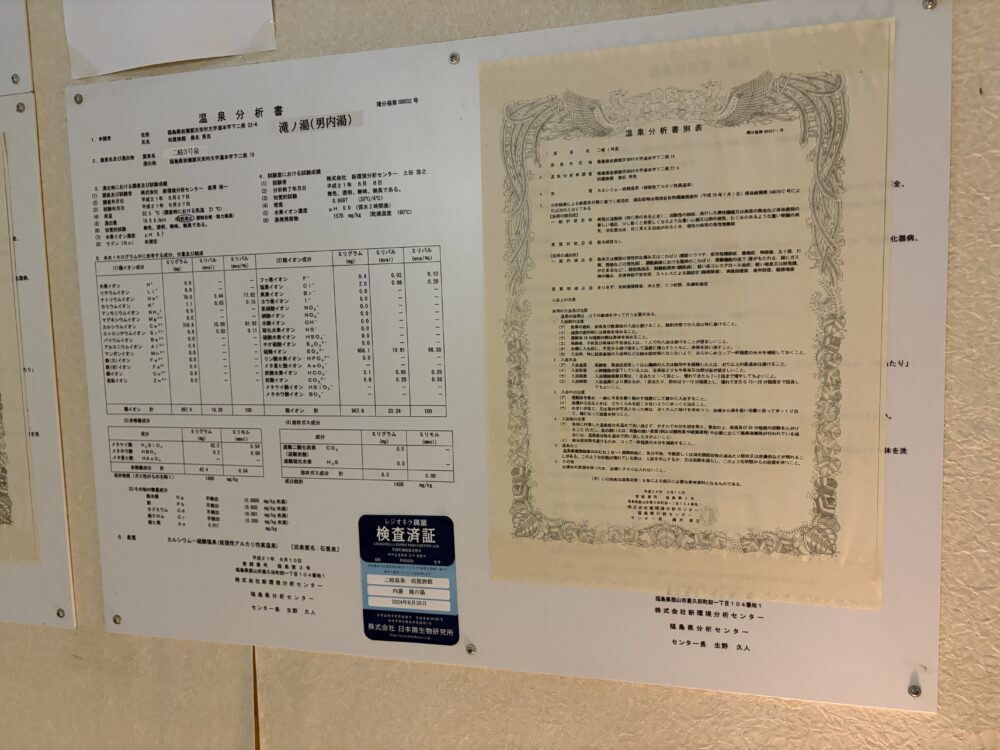 二岐温泉「柏屋旅館」さんの温泉分析書