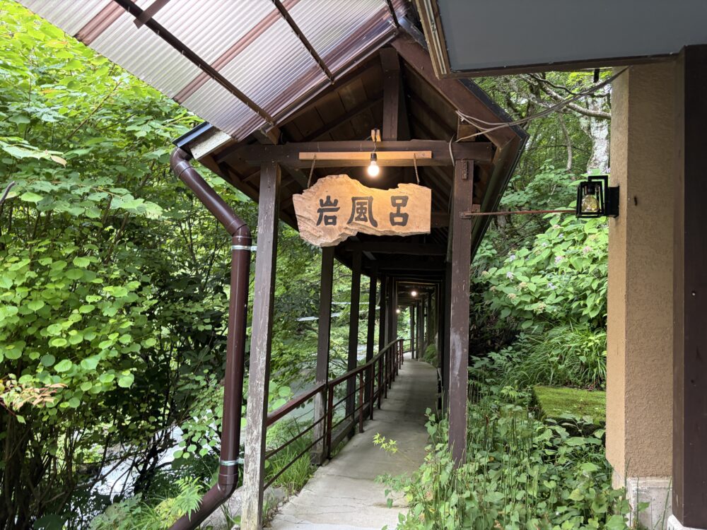 二岐温泉「柏屋旅館」さんの自噴巌風呂へ続く通路